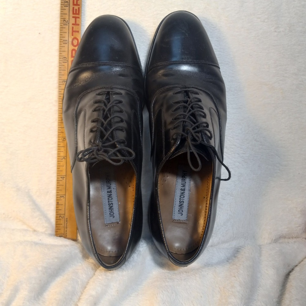 Johnson & Murphy Men's Black Leather Cap Toe Oxford Dress Shoes Size 10.5 D/B